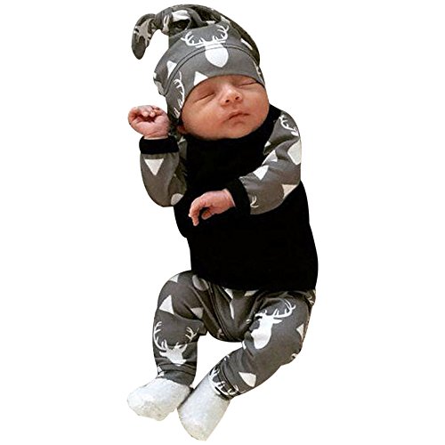Newborn Baby Girl Boy Clothes Deer Hat Tops T-Shirt Pants Leggings 3 Pack Set Pyjamas Pjs Christmas Outfits