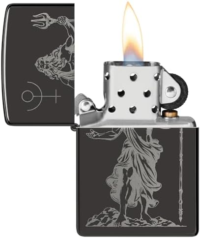 Briquet tempête God Pluto, Dieu Pluton, Noir Poli, Image Photo, Rechargeable, réutilisable, Design Coupe-Vent, boîte Cadeau, fabriqué aux États-Unis