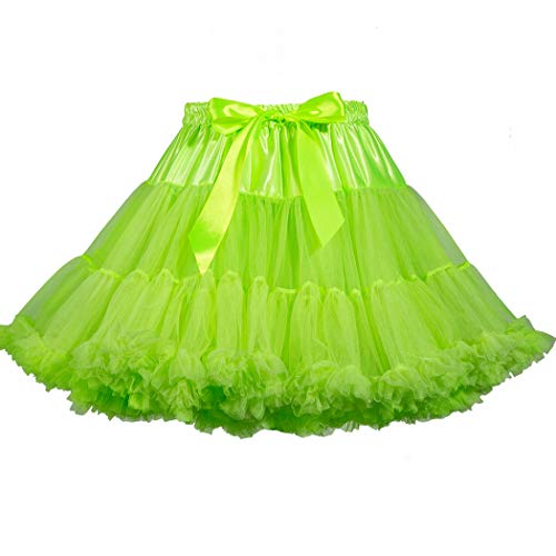 Women's Elastic Waist Chiffon Petticoat Puffy Tutu Tulle Skirt Princess Ballet Dance Pettiskirts Underskirt (Fluorescent Green)