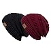 REDESS Slouchy Beanie Hat Men Women 2 Pack Winter Warm Chunky Soft Oversized Cable Knit Cap (Two Pack Black & Wine Red)