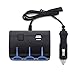 Okra In-car 3 Sockets Cigarette Lighter DC 12V/24V Car Charger Splitter Multiplier + Dual USB Ports for all Apple or Android Smartphones & Tablets. GPS and all Electronic Devices (3 LED Sockets + 2 USB Ports) Included