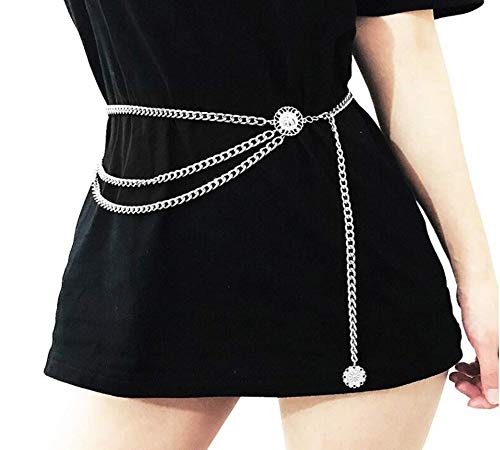 Chargances Women Waist Chain Silver Body Chain Disc Pendant Belly Chain for Women Adjustable Body Harness for Dresses Jeans Chain Jewelry for Women (silver)