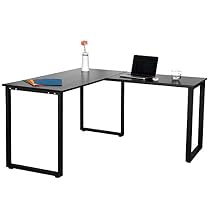 Merax L-Shaped Office Workstation Computer Desk Corner Desk Home Office Wood Laptop Table Study Desk (Black)