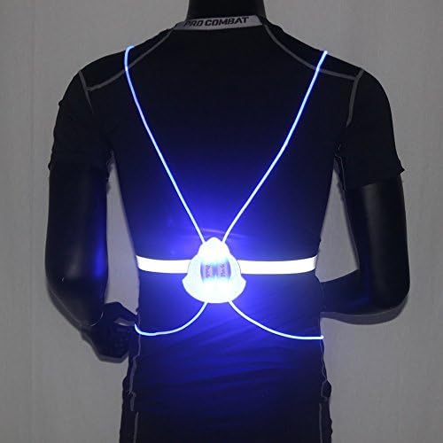 Reflective Safety Led Vest and Belt with High Visibility Flashing and Multicolored Led Fiber Optics- for Running, Walking, Cycling - Adjustable, Lightweight, Waterproof (blue)