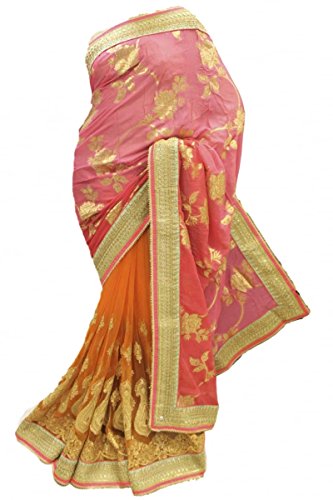 RUBS2811 Beautiful Pink & Orange Party Saree
