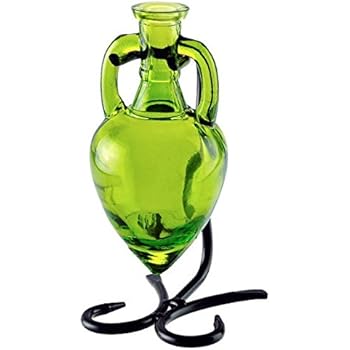 Couronne Company M405-200-01 Amphora Recycled Glass Vase & Metal Stand, 7