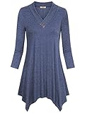 Casual Tunic Tops for Women,Timeson 3/4 Sleeve V-Neck Assymetrical Handkerchief Flowy Shirt Deep Blue XX-Large