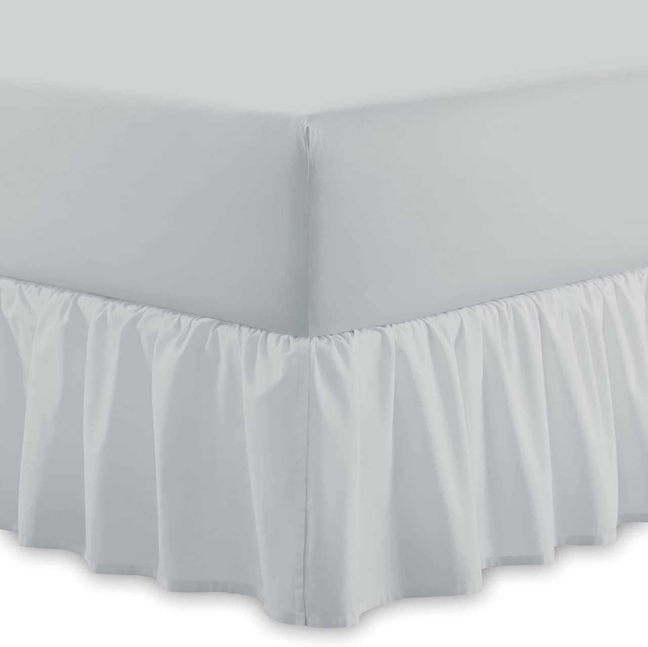 Filo Magico Plain 100% Egyptian Cotton Fitted Valance Sheet | Easy Care 16" / 40cm Extra Deep Frilled Valance Fitted Bed Sheet - Machine Washable - Single Double King Size (Silver, Single)