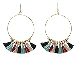 Bohemian Handmade Multi Color Tassel with Yellow Gold Plated Dangle Drop Statement Earrings