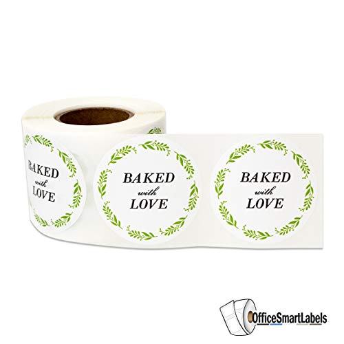 300 Labels - Baked with Love Stickers for Handcrafted Bakeries Dessert Shop (1.5 Inch - 1 Roll)