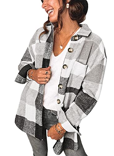 SHEWIN WOMENS CASUAL FLANNEL PLAID SHIRTS LONG SLEEVE...