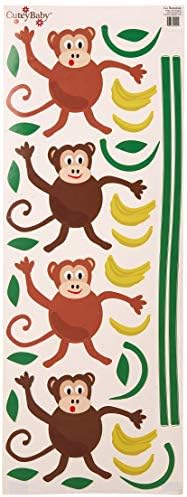 CuteyBaby Go Bananas Modern Monkeys Wall Decals, 18" x 48" Sheet