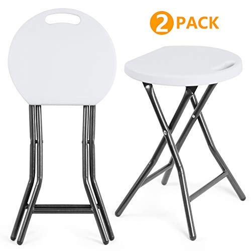 5Rcom Portable Stools Folding Lightweight Set of 2,Plastic Foldable Stool with Heavy Duty Steel Frame Legs,300lbs Capacity/18.1 inch Height/2 Pack,White