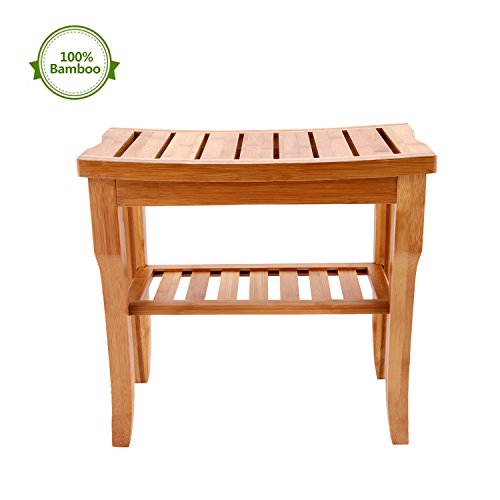 [ US STOCK ] Bamboo Bathroom Shower Bench Stool Bath Seat with Storage Shelf 2-Tier Luxury Spa Seat For Indoor Or Outdoorstools for bathroom (Brown) - Thumbnail 7