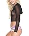 iHeartRaves Black Sheer Mesh Hoodie Crop Top Shirt (Small)