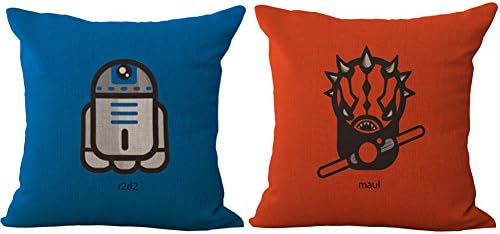 Rita Home Decor 2 Pack Cute Cartoon Q Version Star Wars Yoda Darth Vader Throw Pillow Covers 18x18 Inch Cushion Cover Pillowcase with Zipper Cotton Linen Burlap Square Pillow Cover for Sofa Decor