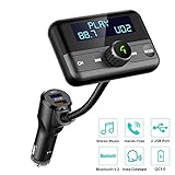 Bluetooth FM Transmitter for Car, Wireless Radio Adapter Hands-Free Calling 4.2 Bluetooth Crystal Clear Sound QC3.0/2.4A Dual USB Ports Large Display AUX TF Card Music Player Car Transmitter