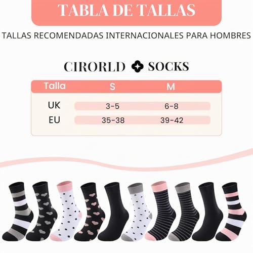 Cirorld 10 Pairs Women's Colourful Cotton Socks 39-42, Medium Socks, Comfortable Sports, Winter Breathable, Stripes & Polka Dots Designs ​