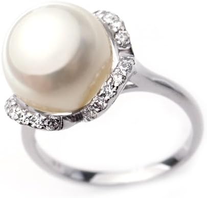 Pt 900 上品 11mmパールリング 天然ダイヤリング Agathe アガット