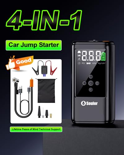 6000A Jump Starter with Air Compressor 160PSI, 12V Car Battery Booster for 10L Gas/10L Diesel, Portable Tire Inflator Car Booster Pack with Jumper Cables & 3 in 1 LED Light