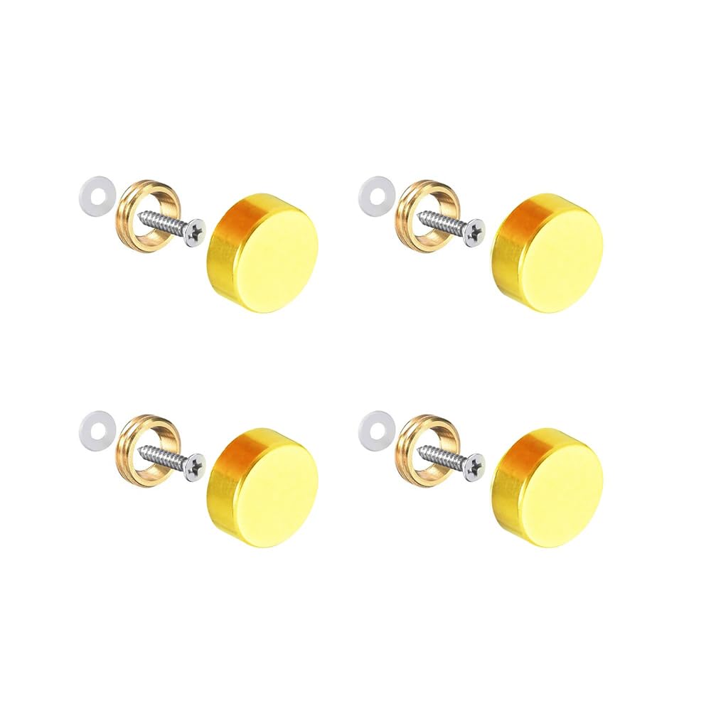 Leliafleury 4 Sets Copper Mirror Screws 22mm Decorative Cap Covers Mirror Screws Caps for Bath Plates Tables Wardrobes Furniture, Bright Golden