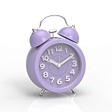 PiLife 3" Mini Non-ticking Vintage Classic Analog Alarm Clock with Backlight , Battery Operated Travel Clock, Loud Twin Bell Alarm Clock for Kids( 3D Purple)