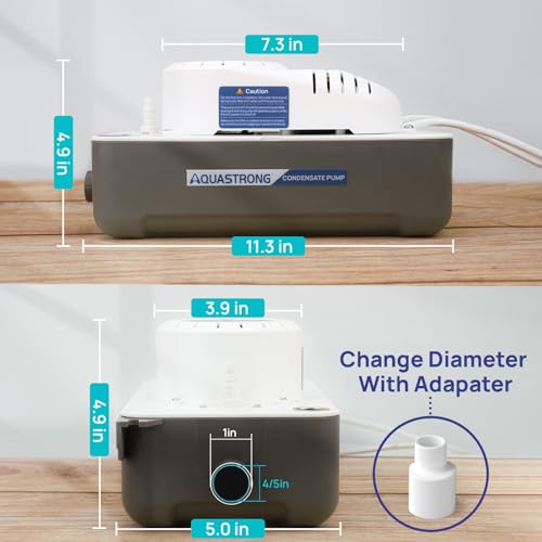 Aquastrong 1/38 HP 85 GPH HVAC Condensate Pump, 115V/230V, Automatic Safety Switch, 20 FT Lift AC Condensate Removal for Air Conditioner, Furnace, Dehumidifier, 3.3' Power Cord