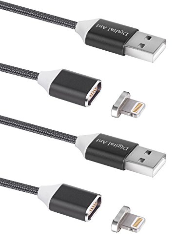 Digital Ant Gen3 Nylon Braided Super Magnetic Charging and Data Transfer Cable for i-Product. Magnetic Charging Cable or Magnetic Charging Cord for iPhone and iPad. (3.3 Feet-Gray-Twin Pack)