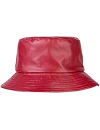 ZLYC Unisex Fashion Bucket Hat PU Leather Rain Hat Waterproof (Red)