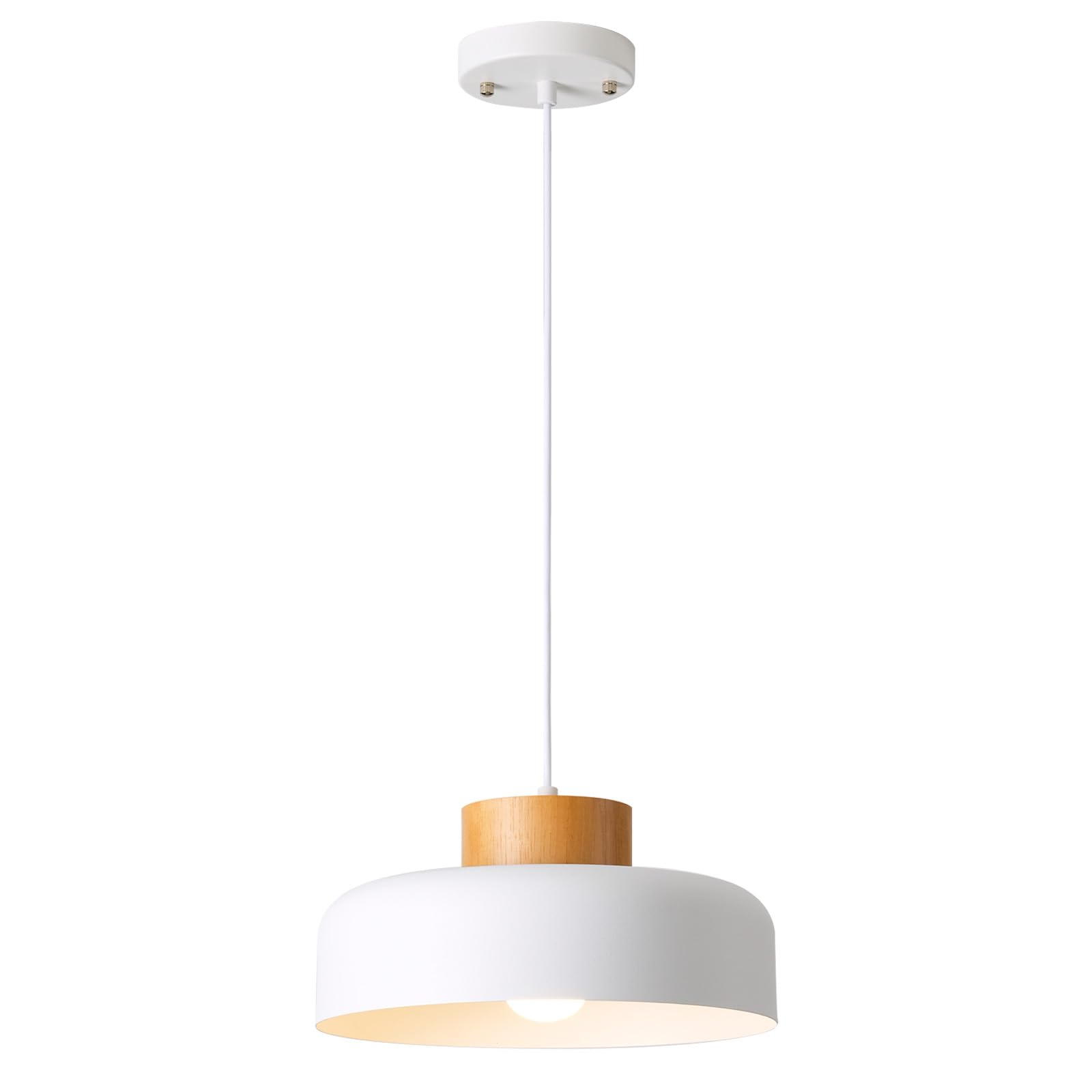 Photo 1 of Modern Pendant Light,12.6 inch,Natural Wood Cap,Simple Pendant Lighting for Kitchen Island,Dining Room,Matte White