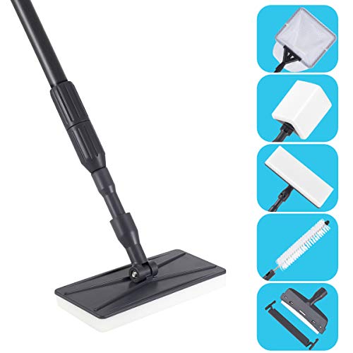 Hygger Carbon Fiber 5 in 1 Ultra Long Handle Oversize Aquarium Cleaning Tool Kit Algae Scraper Scrubber Pad Sponge Telescopic Handle Fish Tank Brush Cleaner Set