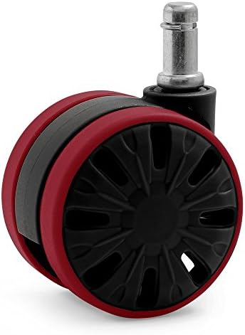 Large Office Chair Wheels Casters for Hardwood - Heavy Duty Replacement Parts Protector for Laminate, Desk Floor Mats and Vinyl. (Set of 5) Color Black &amp; Red