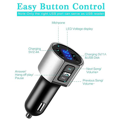 VR-robot Bluetooth FM Transmitter for Car, Wireless Bluetooth FM Radio Adapter Car Kit with Hands-Free Calling and 2 Ports USB Charger