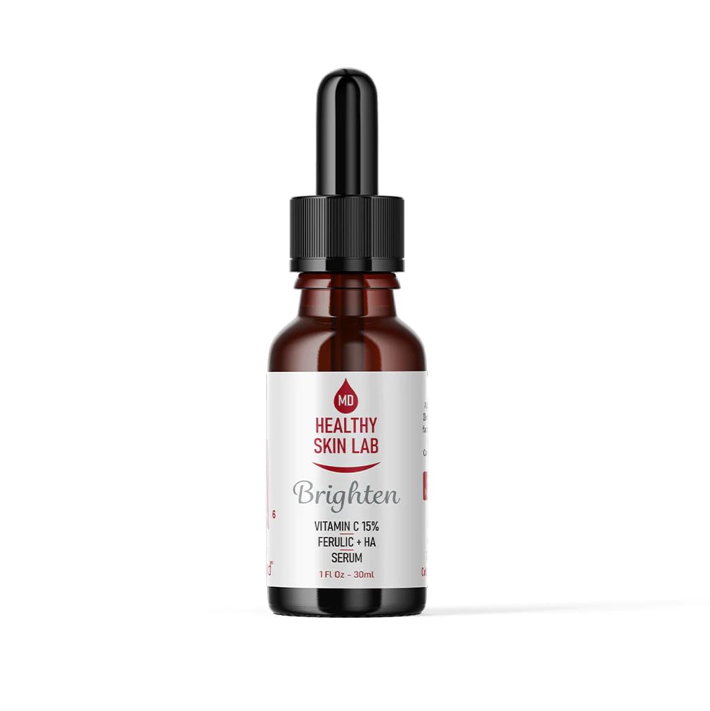 Healthy Skin Lab Brighten Vitamin C Serum, 15% Pure L-Ascorbic Acid, CE Ferulic Acid, Anti-Aging Facial Serum with Moisturizing Hyaluronic Acid & Vitamin E Collagen Boosting Peptides (30ml)