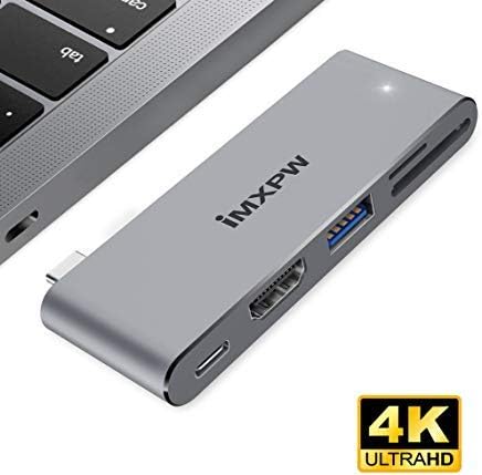 USB-C Multiport Adapter w/OTG Support, iMXPW HEXATERA USB C Hub with HDMI Output for New MacBook Pro, Pass-Through Charge Port, 4K HDMI, USB 3.1 Port, SD/Micro SD Card Reader