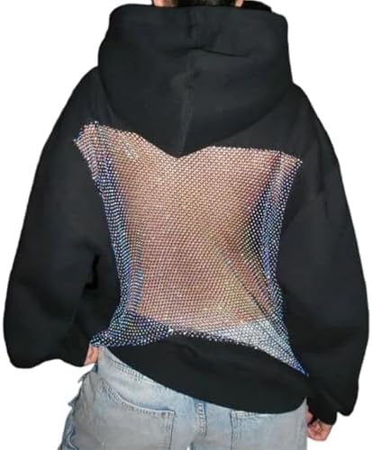 Amazon.com: Mesh Back Hoodie Women's Backless Sparkle Hoodies Y2k