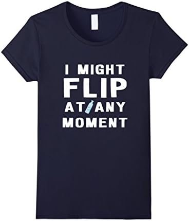 Women's I might flip at any moment water bottle shirt Medium Navy