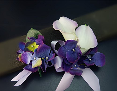 Angel Isabella 2pc:Wrist Corsage&Boutonniere-just Like Real Calla Liily&Hydrangea