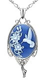 Heart Necklace Best Friend Fashion Jewelry Natural Agate Cameo Charm Make a Wish Gift (Hummingbird)