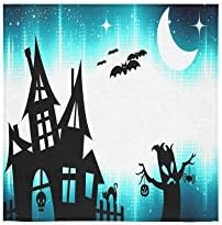 Happy Halloween Haunted House Hanging Bats Custom Beach Hotel Travel Washcloth Hand Towel Warmer Soft and Comfortable 80% Polyester 20% Cotton, (13" x 13")