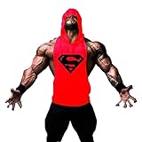 TECOFFER Bodybuilding Stringer Men's Hoodie Sleeveless T-shirts Workout Fitness Gym Tank Top (Red, L)