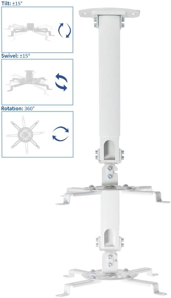 VIVO Universal Extending White Ceiling Projector Mount, Height Adjustable Projection (MOUNT-VP02W) : Electronics