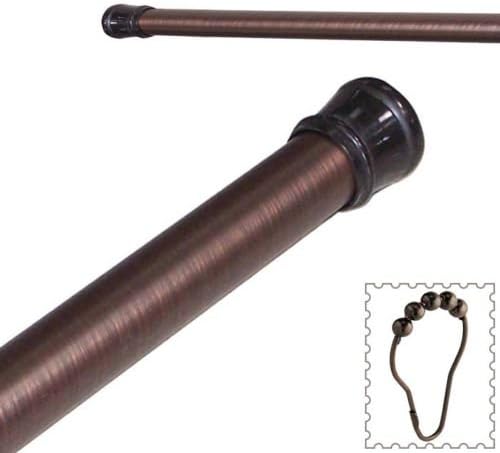 Oil Rubbed Bronze 41" To 72", Adjustable Tension Shower Curtain Straight Rod w/ Rings Hooks