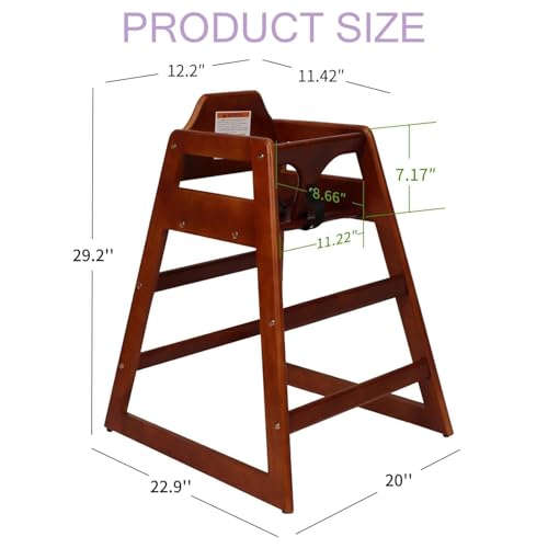 KAPEICamper Wooden High Chair for Toddlers, Portable Baby Feeding Chair with Adjustable Straps, Natural Pine High Chair, Highchair for Dining Room, Kitchen (Walnut)
