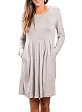 ZESICA Women's Long Sleeve Floral Print Pleated Casual Swing Tunic T-shirt Dresses, X-Large, Light Grey