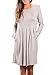 ZESICA Women's Long Sleeve Floral Print Pleated Casual Swing Tunic T-shirt Dresses, X-Large, Light Grey
