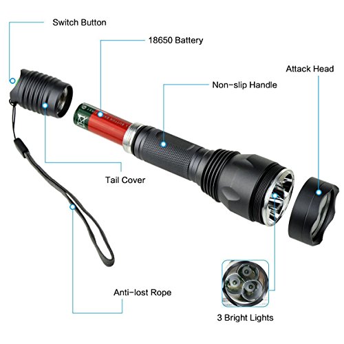 WINDFIRE S10 300 Yards 650 Lumen 3pcs Green LED Hunting Tactical Flashlight Long Range Hog Predator Varmint Green Hunting Gear Kit with Scope Mount, Pressure Switch, Rechargeable Battery and Charger - Thumbnail 2