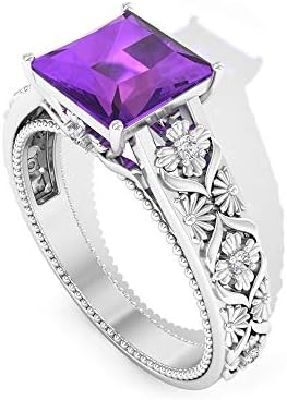 1 4カラットアメジストソリテール婚約指輪刻印ヴィンテージ結婚指輪ユニークプリンセスカットジェムストーンリング Hi Si 認定ダイヤモンドブライダルリング 18k ホワイトゴールド Size 12 Diplomiya Com