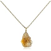 Gem O World Natural Raw Gemstone Pendant Necklace for Women | German Silver 16+2 Inch Adjustable Chain | Minimalist Healing Crystal Jewelry Gift (Citrine)