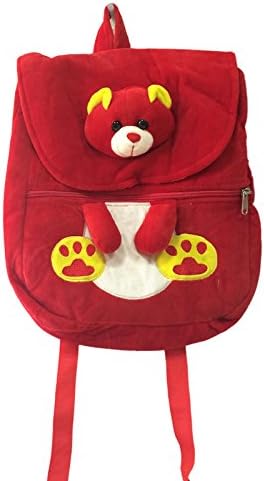 Ultra Felt Velvet School Bag with Teddy Soft Toy (Red)